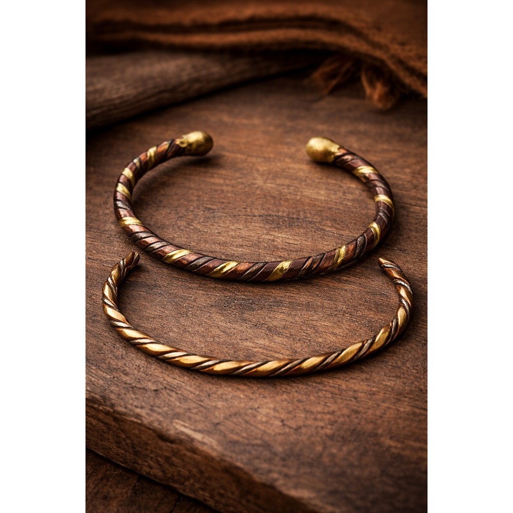 Vintage Mixed Metal‎ Twisted Copper Brass Cuff Bracelet Set Bohemian Stackable